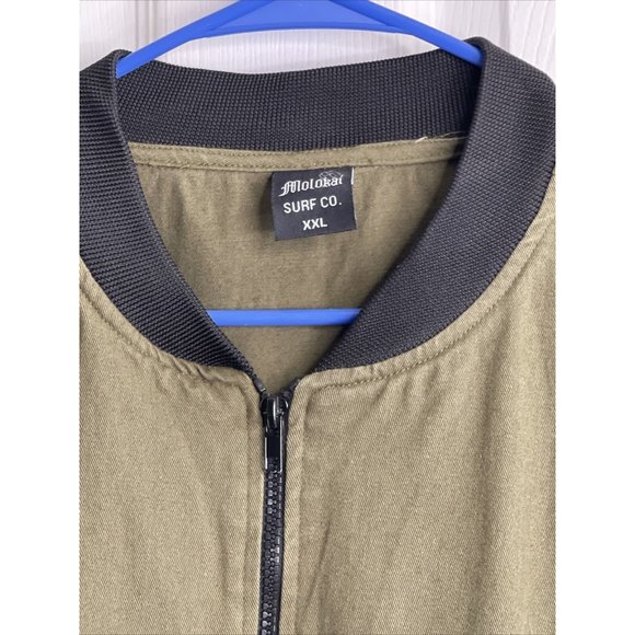 Molokai Surf Co Zip Jacket Olive Green Size 2XL 100% Cotton - Picture 2 of 8